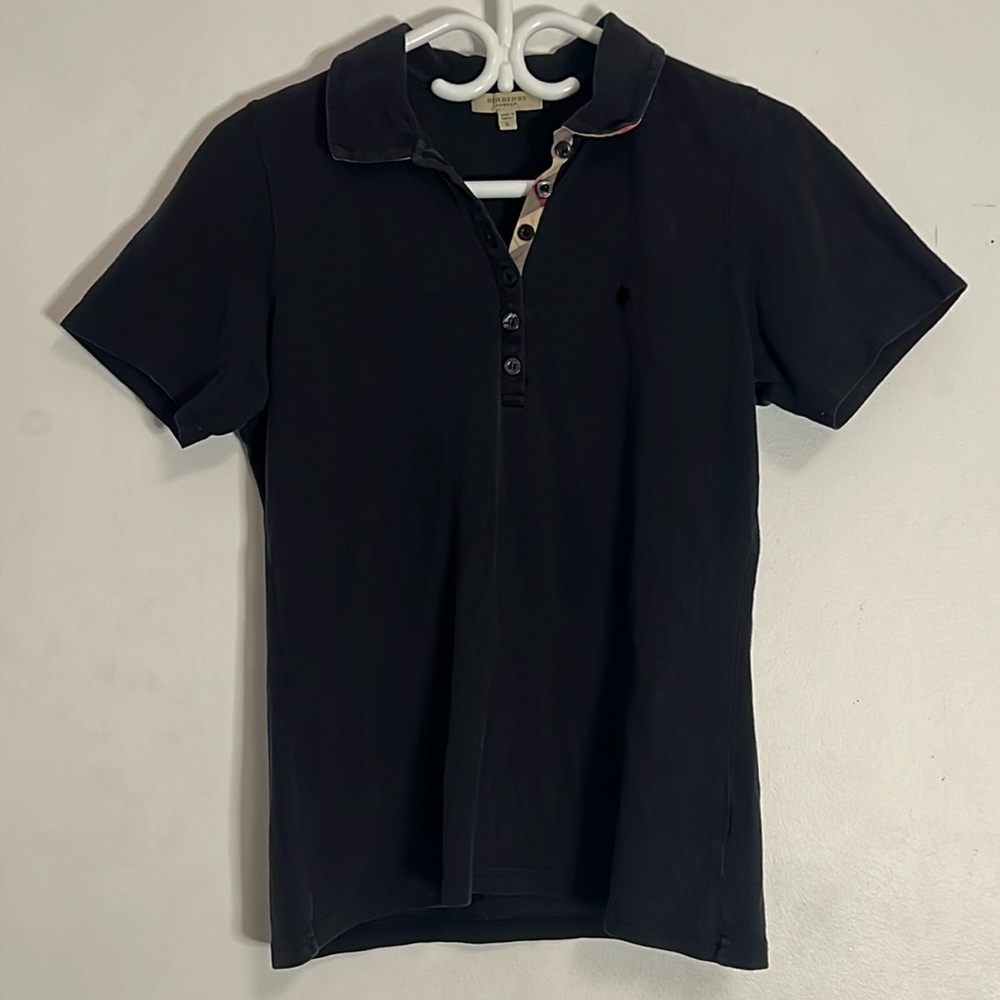 BURBERRY Polo Button Up Size Large Women's Black Nova Check Preppy